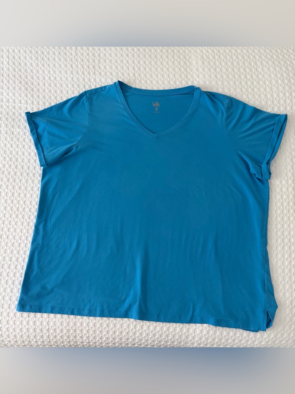 Belle by Kim Gravel 3X Turquoise Blue V-Neck Rolled Sleeve Top Soft Stretch - Picture 3 of 8